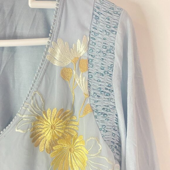 Beautiful TINY Embroidered Boho Blouse – Light Blue, Size L, Made in China - Picture 6 of 12